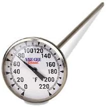 0°F to 220°F, 8" Stem 1.75" Dial Thermometer -