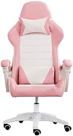 Jizhen Racing Office Chair PU Leather Bucket Computer Chair Gaming Swivel Adjustable Desk Chair (Black & Pink & White) (Color : Pink)