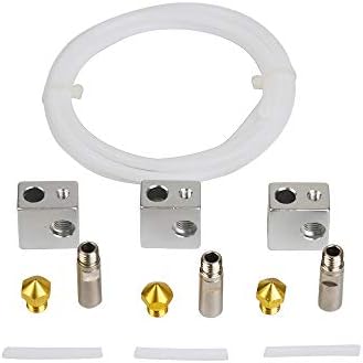 HWA KUNG 3pcs M7 thread Aluminum Heater Block + 3pcs M7 Extruder 1.75mm Throat Tube + 3pcs 0.4mm Brass Extruder Nozzle + 1M 1.75mm Teflon Tube for MK10 Markbot 1.75mm Filament 3D Printer