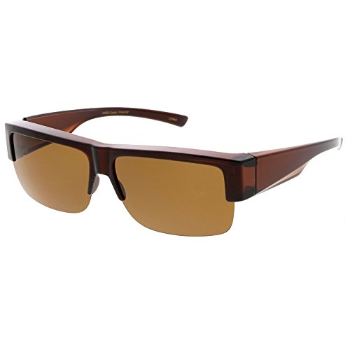 zeroUV - Large Wide Arms Semi Rimless Polarized Lens Rectangle Sunglasses 65mm (Brown / Brown)