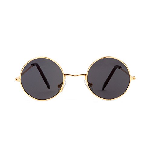 John Lennon Style Black Lens Gold Frame Sunglasses