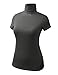 AMORE ALLFY Women Short Sleeve Lightweight Jersey Turtleneck Top Charcoal Medium