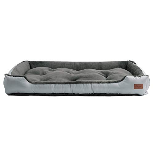 Petsure Dog Bed - Cozy Cuddler with Comfortable Bolster, Ideal for X-Large Dogs - Grooved Nonslip Pet Bed with Hook and Loop - Machine Washable, XXL Dog Bed (37.4"x27.6"x6.3"), Grey