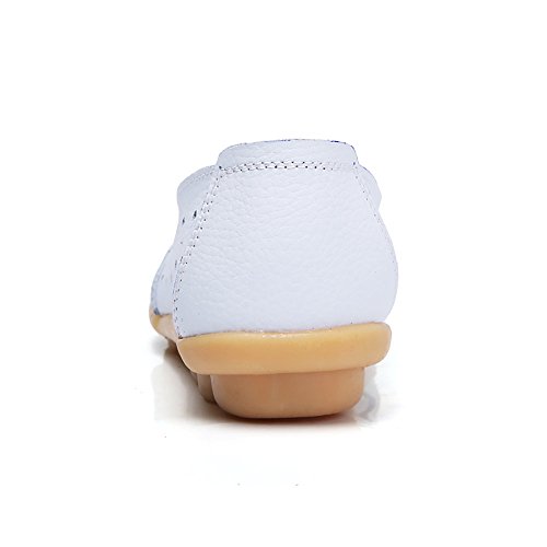 Kauneus Women's Cowhide Leather Shoes Loafers Flats Sandals Slip-On Cutout White - Thumbnail 3