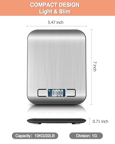 Digital Kitchen Scales with LCD Display and Tare Function, Precise 1 g Measurement for Baking and Cooking, Silver, Mechanical Kitchen Scales