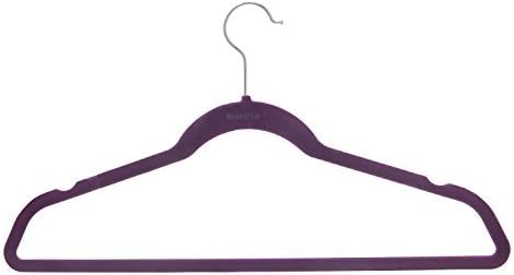 BriaUSA Velvet Suit Clothes Hangers Multipurpose Slim with Notched Shoulders & Swivel Chrome Hooks – Purple – Box of 20