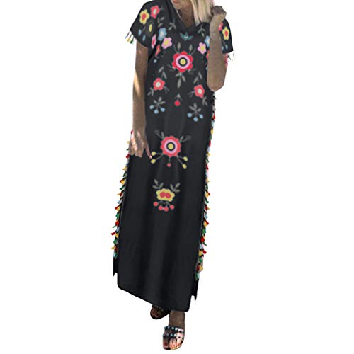 Women's Summer Floral Dresses Sleeveless V- Neck Casual Long Maxi Dress ♛HebeTop♛ Black