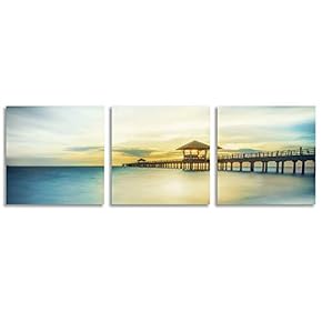 Canvas Wall Art Abstract Bridges Beautiful Sunset Painting Artwork for Home Prints Framed - 12"x12"x3 Panels