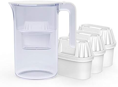 Water Filter Pitcher with 4 Standard Filter, Filtered Water Pitcher Removes Harmful Contaminants Chlorine Metals & Sediments for Clean Tasting Water
