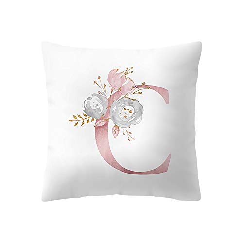 Bronzing Letter Throw Pillow Cover Cushion Case Decorative Pillowcase for Home Sofa Bed Car (ABCD LETTER White and Rose Gold, 18 × 18 Inch)