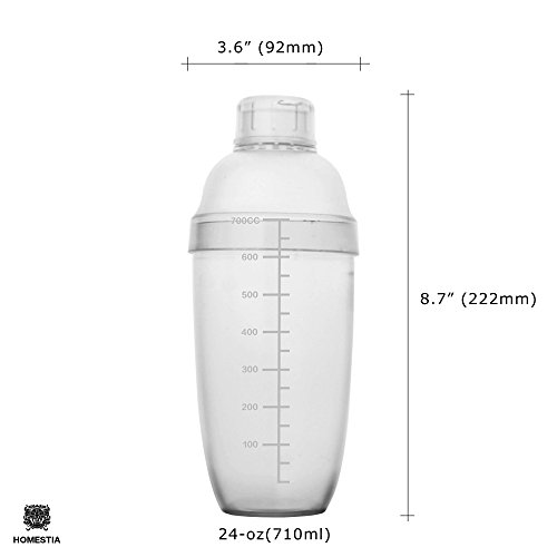 Homestia 24 oz Plastic Cocktail Shaker 3-Piece Drink Mixer Boba Tea Shaker W/Jigger
