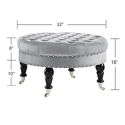 24KF Large Upholstered Tufted Button Velvet Round