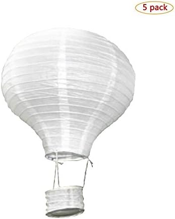 Party Supplies - Lot Hot Air Balloon Paper Lantern Decoration Pom Poms Pompoms Decoration Wedding Birthday Party Nursery Decoration Parties Favor Party Decor - Set of 5 (12inch, White)