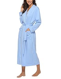 Sykooria Womens Lightweight Cotton Knit V-Neck Long Kimono Robes Bathrobe Soft Sleepwear Loungewear