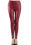 Swtddy Women's Girls Sexy Faux Leather Tights Slim Thin Leggings Pants (M, Wine Red)