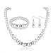 Femtindo Faux Pearl Necklace Earring and Bracelet Black Costume Jewelry Set for Women