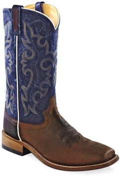 Old West Snuffed Blue Mens Leather 13in Broad Square Toe Cowboy Boots 11.5 EE