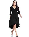 GRAPENT Women's Plus Size Solid V Neck Knee Length 3/4 Sleeve Hi Lo True Wrap Dress