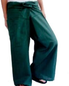 Best Thai Fisherman Wrap,Yoga,Massage,Pregnancy Pants/Waist up to 50" Green
