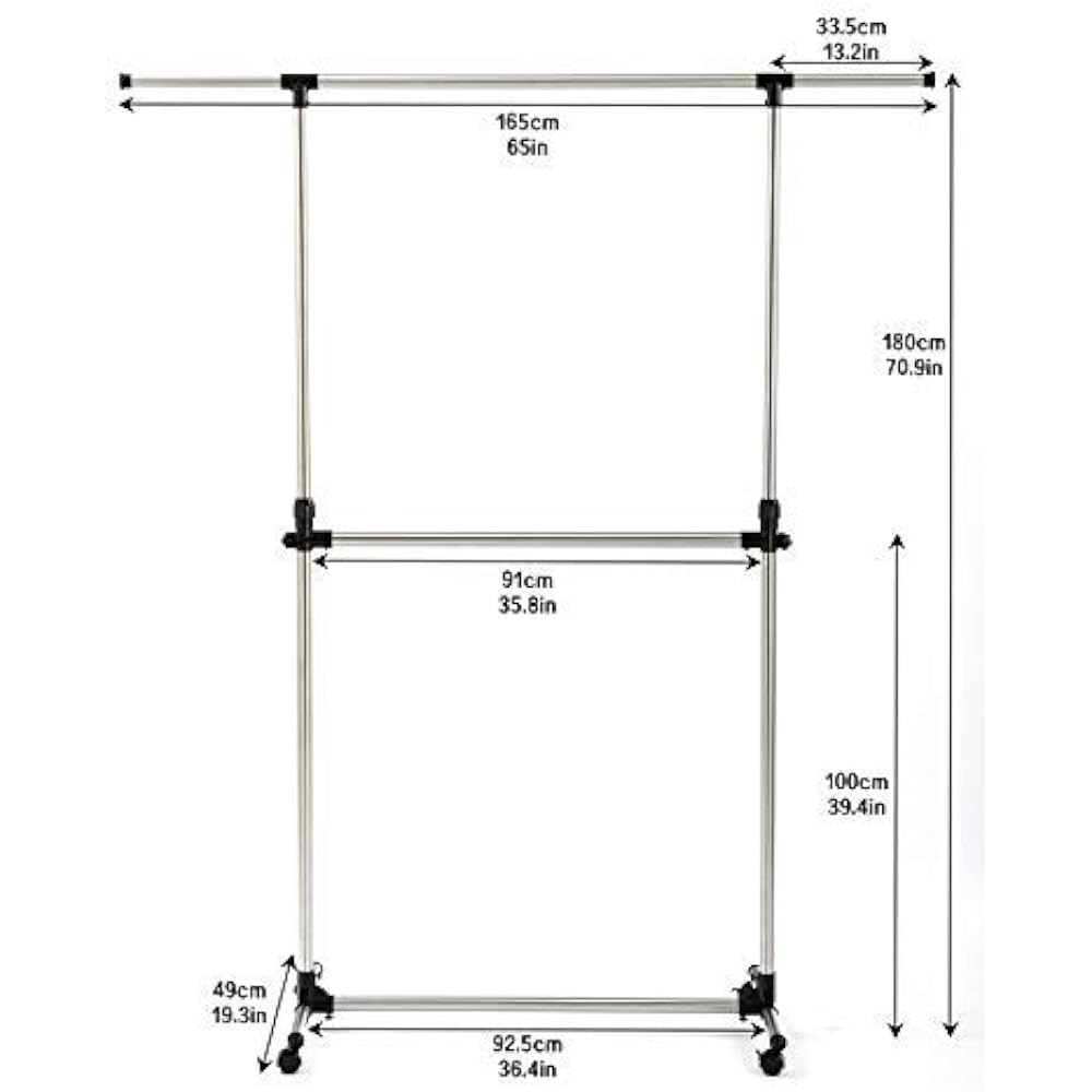 Garment Rack Rolling Metal Free Standing Clothes Portable Hanging Dress