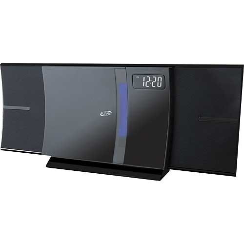 iLive Bluetooth CD Micro Stereo System with Built-In FM Radio & USB Charging Port, Ambient Blue LED Light Effects Digital Clock & Sleep Timer, Wall Mountable, Full Function Remote Included