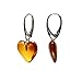 925 Sterling Silver Heart Dangle Earrings for Women with Genuine Natural Cognac Baltic Amber - Hypoallergenic