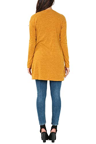 P1125 Womens Soft Open Front Long Sleeve Pockets Sweater Cardigan Mustard XL - Thumbnail 3