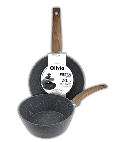 IPEA Antihaft Induktionstopf – 20 cm – Eleganter Topf in Steinoptik – kleiner Milchtopf zum Kochen und Kochen von Suppen, Gemüse, Nudeln – Milchtopf