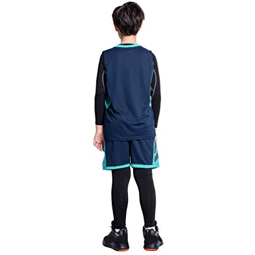 image for TERODACO Kids Basketball Jersey and Shorts Set W Long Sleeve Compressi