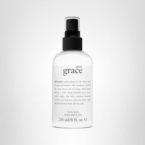 philosophy pure grace body spray - crisp & clean women\'s scent - with notes of water lily, leafy greens & musk - luxury body spritz for women - long lasting fragrance - 8 fl oz.