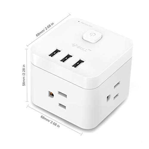 Smart Power Strip Surge Protector with 3 USB Ports and 3 AC Outlets, Cube Spacing Charging Station with Switch Control, 1875W Cordless Wall Tap for Nightstand & Desktop