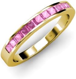 Pink Sapphire 11 Stone Princess Cut Wedding Band 0.60ct tw in 14K Yellow Gold.size 8.0