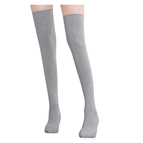 Fainosmny Women Sexy Nightclub High Heels Shoes Drill Elastic Boots Pointed Stockings Over-The-Knee Boots Shoes Gray