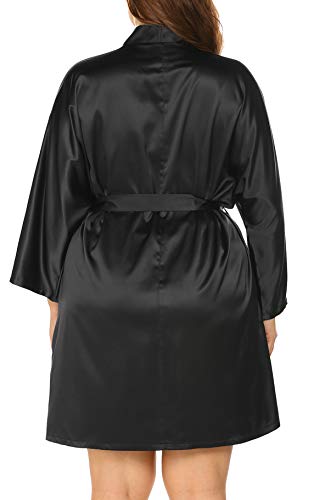 IN'VOLAND Women's Plus Size Pure Colour Short Satin Bridesmaid Wedding Kimono Robes with Oblique V-Neck 1X-5X