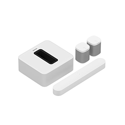 Sonos 5.1 Surround Set – Home Theater System with all-new Beam, Sub and a set of two Play:1  Speakers. Compact Smart TV Sound bar with Amazon Alexa voice control built-in. Wireless Sound System and Music Streaming for your home. (White)