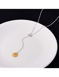 CO - Collar con colgante de plata de ley 925 con diseño de girasol y circonita cúbica para mujeres y niñas