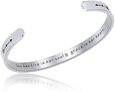 Anna Crystal Jewellery Inspirational Bracelets for Women Man Engraved Personalized Mantra Cuff Bangle Stainless Steel Jewelry Gifts for Teen Girls Sister with Secret Message