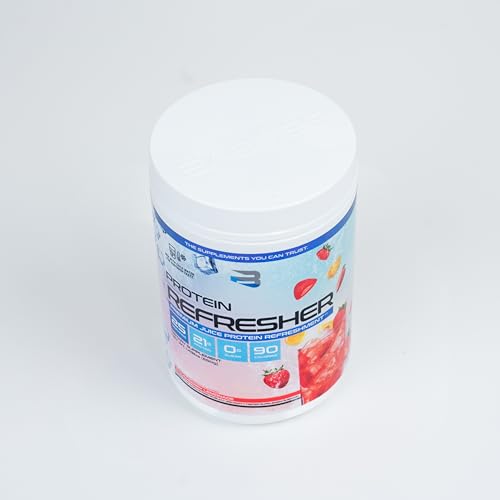 Believe Supplements Protein Refresher (25 servings) - Revolutionary Juice-Type Whey Protein Powder Alternative for Fitness, Bodybuilding, Gym, or for bigger protein intake - Enjoy with Ice or Chilled Water for Superior Taste (25 servings, Strawberry Lemonade)