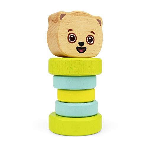 Bimi Boo Wooden Rattle - Wooden Baby Toys - Wooden Teether - Organic Baby Toys (Natural Beech Wood, Safe Water-Based Paint)