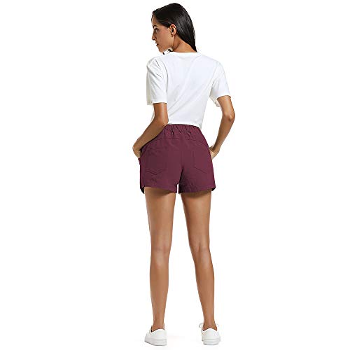NEWFANGLE Women’s Cotton Linen Causal Shorts Comfy Beach Short Drawstring Elastic Waist Shorts,WineRed,XL