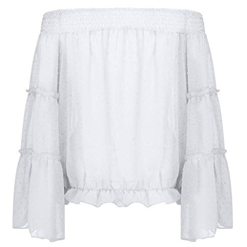 image for Emimarol Womens Shirts Off The Shoulder Tops Long Bell Sleeve Flared C