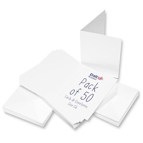 Ryman Craft UK 273 - Confezione da 50 Biglietti e Buste, Formato C6, Cartoncino, Bianco, 30/40 mm