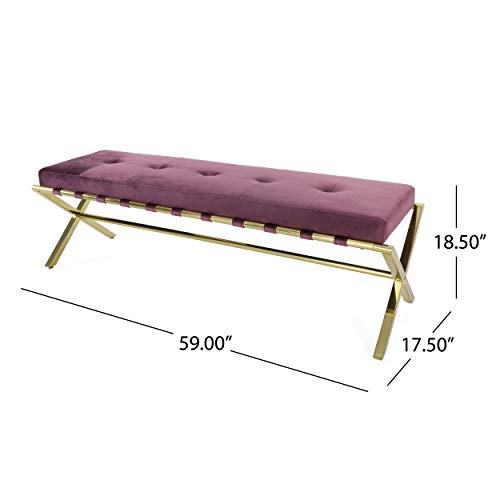 Christopher Knight Home Ella Cushioned Bench, Raisin Velvet, Gold