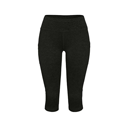 AutumnFall Cotton Yoga Short Pants Women's High-Waist Tights Fitness Workout Calf-Length Pants With Pockets (XL, Black) - Thumbnail 5