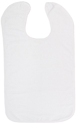 Sammons Preston Terry-Cloth Food Catcher, Pack of 3, White Jumbo Bib,16"W x 25"L, Lightweight Adult Bib Keeps Clothes Clean for Elderly, Disabled, and Messy Eaters, Velcro Strap Secures Bib On