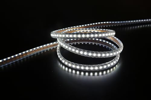 LEDZEIT - Profi Serie - LED Licht Strip 20m, Außen und Innen, Kaltweiß 6500K, Dimmbar, 230V, Wasserdicht IP65, für Einbau, Balkon, Terrasse, Fassaden,Gebäude, Geschäft Beleuchtung