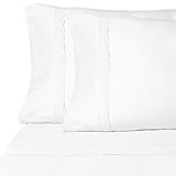 ViscoSoft Microfiber Deep Pocket White Sheets - Elegant Eyelet Queen Size 4-Piece Sheet Set