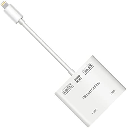 USNOXCAM 43237-2 Compatible with iPhone X 8 7 6 iPad HDMI Adapter Converter, Digital AV Adapter, Plug and Play 1080P Video AV Connector to TV Projector, White