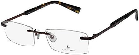Seraphin Grant Mens/Womens Rx-able Popular Style Rectangular Rimless Titanium Eyeglasses/Eye Glasses (52-18-145, Brown / Havana)