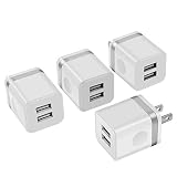 Power-7 USB Wall Charger, 4-Pack 2.1A/5V Dual Port USB Cube Power Adapter Charger Plug Charging Block Compatible with iPhone 11/Xs Max/XR/X/8/8 Plus/7/6S/6 Plus, Samsung, LG, Moto, Android Cell Phones
